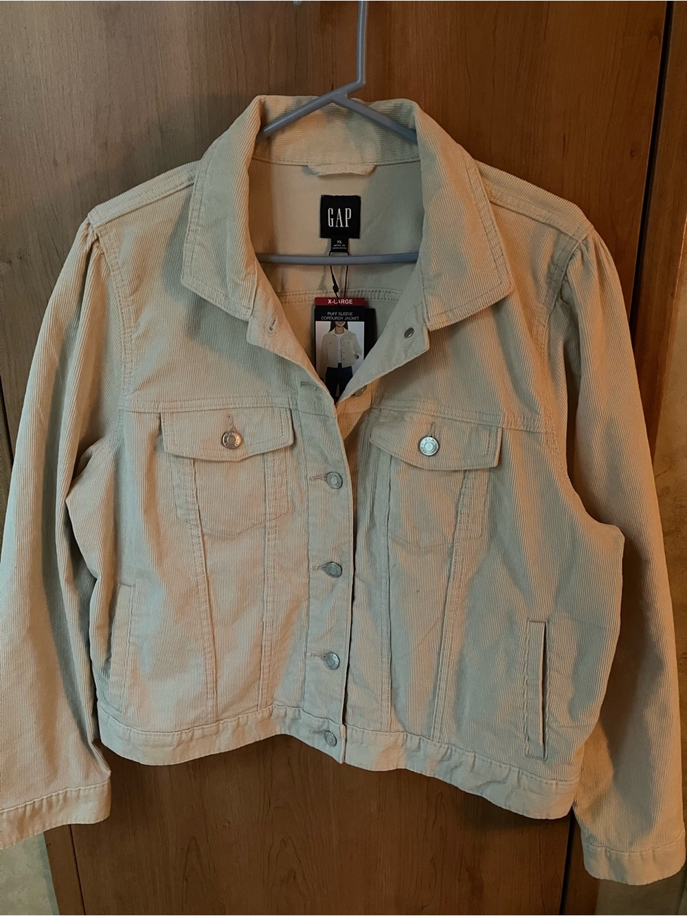 GAP New Women's Jean-Style Puff Sleeve Corduroy Jacket in Oyster Gray Size XL